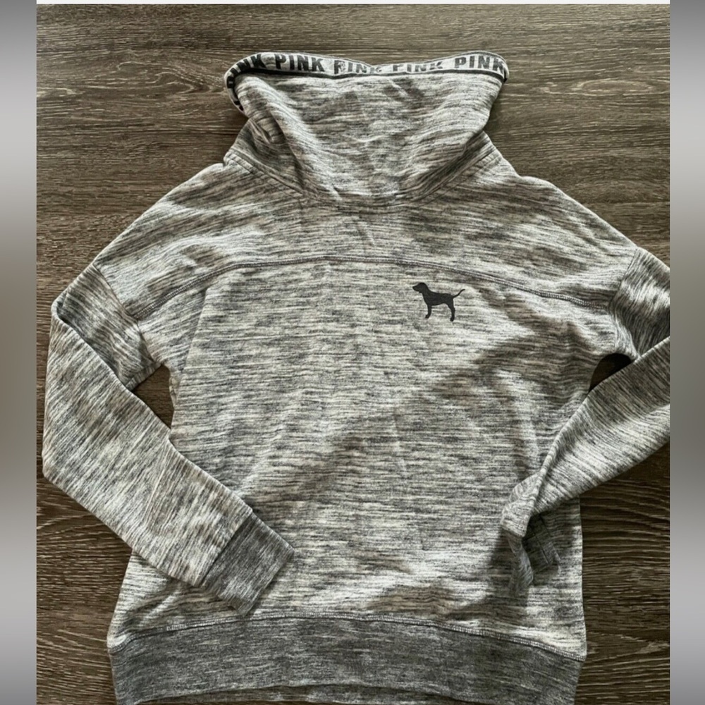 PINK Victoria's Secret Gray Cowl Neck Pullover Sweatshirt with Dog Logo